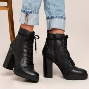 Steve Madden Laurel Black Ankle Booties with Chunky Heel